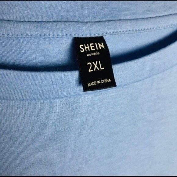 SHEIN baby blue Tee Shirt sequin bitten Lip 2XL BoxF - Picture 3 of 4